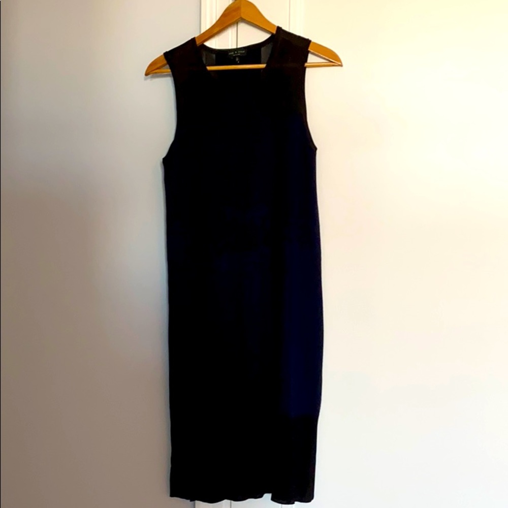 rag & bone Navy Wool Dress with Black Mesh Panels